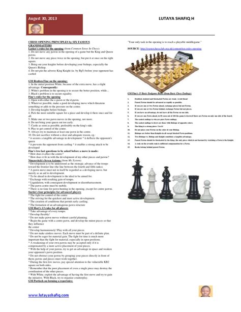 Chess Opening Principles By Six Famous Grandmasters Chess Openings