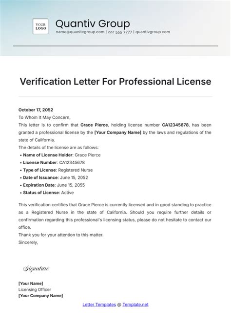 Free Verification Letter For Professional License Template to Edit Online