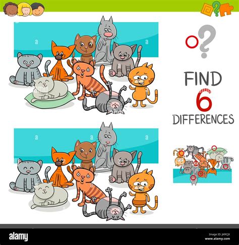 Cartoon Illustration Of Spot The Differences Educational Game For