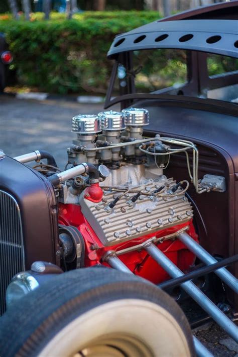V6 Engine On Custom Rat Rod Car In Hotrodiningrat Classic Car Show