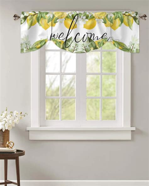 Lemon Summer Fruit Leaves Welcome Window Valance Curtain Kitchen Cafe