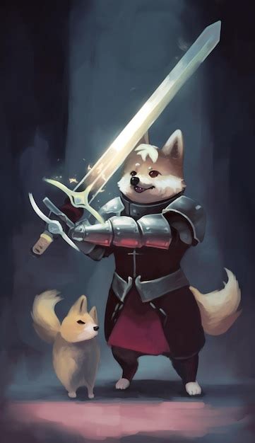 Premium Ai Image A Dog In A Knight Armor Holds A Sword