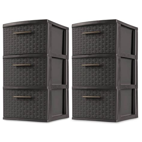 Sterilite 3 Drawer Wicker Weave Decorative Storage Tower Espresso 2