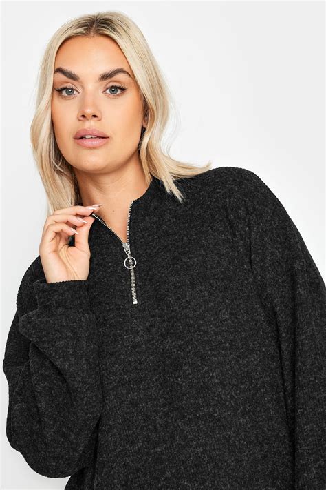 Yours Plus Size Charcoal Grey Soft Touch Zip Neck Jumper Dress Yours Clothing