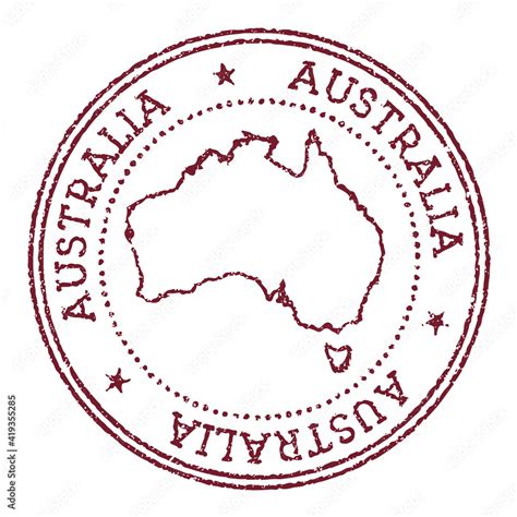 australia  rubber stamp  country map vintage red passport