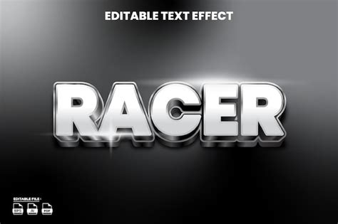 Efeito de texto editável Racer silver Vetor Premium