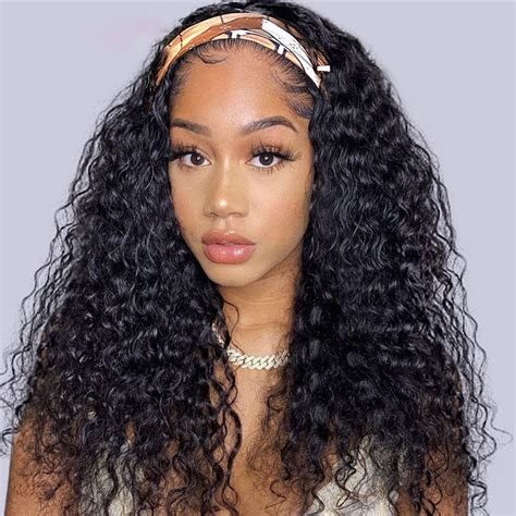 180 Density Deep Wave Curly Headband Human Wigs Glueless Curly Human