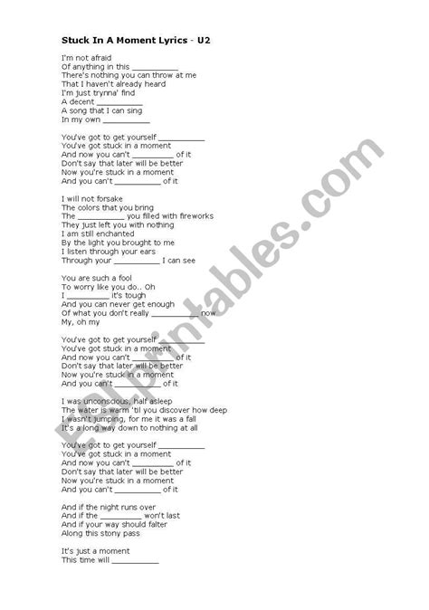 English Worksheets Lyrics Fill The Gaps