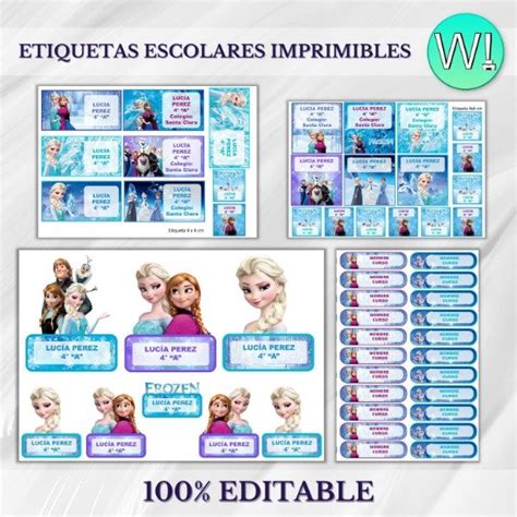 Kit Imprimible Etiquetas Escolares Frozen Editables Wook Imprimibles