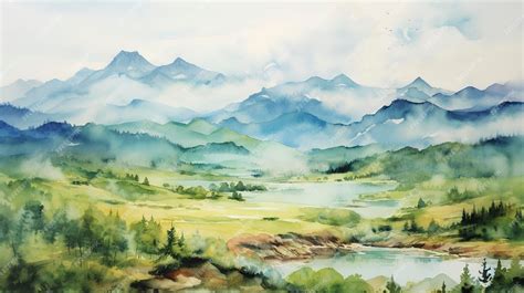 Premium AI Image | Watercolor Landscape with Mountains