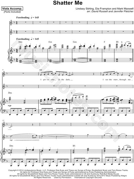 Lindsey Stirling Shatter Me Viola Voice And Piano Sheet Music In D Minor Download And Print