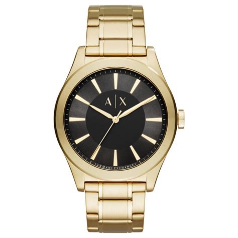 Armani Exchange Mens Hampton Round Black Dial Gold Plated Bracelet