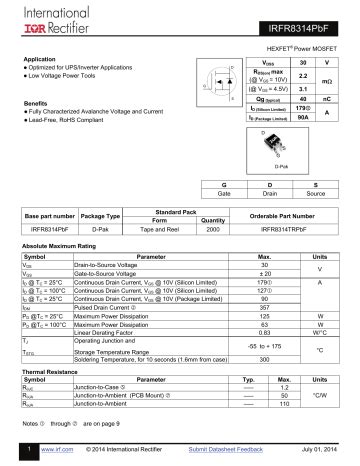 Infineon Irfr Mosfet Data Sheet Manualzz