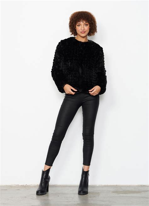Faux Fur Jacket With Sparkle In Black Caju Designs