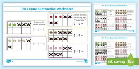 Ten Frame Subtraction Worksheet Teacher Made