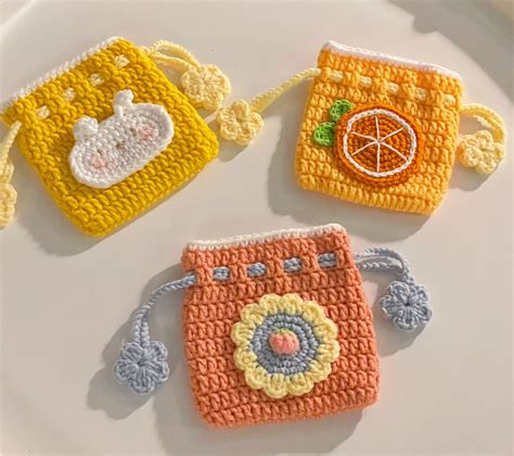 Crochet Drawstring Pouch Coins Purse Pouch Airpods Bag Keys Bag Make Up