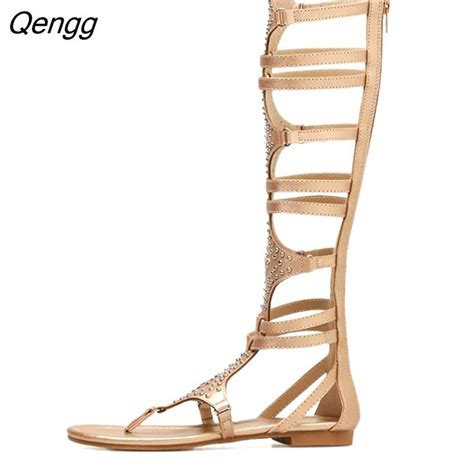 Qengg Gladiator Roman Sandals Rivet Open Toe Fringe Flat Heel Sandals