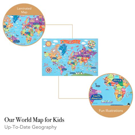 World Map Poster For Kids Educational, Interactive, Wall, 54% OFF