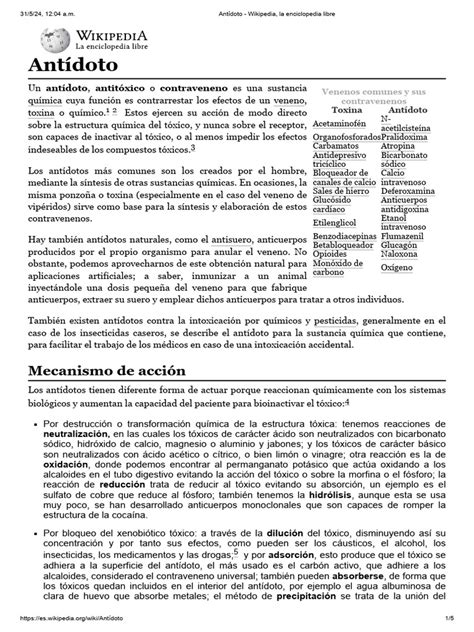 O Que Significa Antídoto - Antídotos y su Mecanismo de Acción | PDF | Química | Sustancias químicas