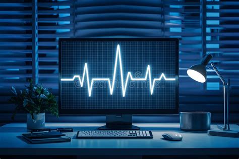 Glowing Blue Pulse Trace On Computer Monitor Symbolizes Healthy Heartbeat Stock Illustration