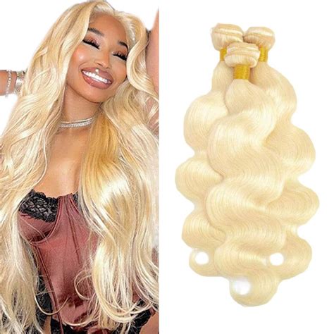Amazon Inch Body Wave Bundles Human Hair Blonde Bundles A Peruvian Virgin