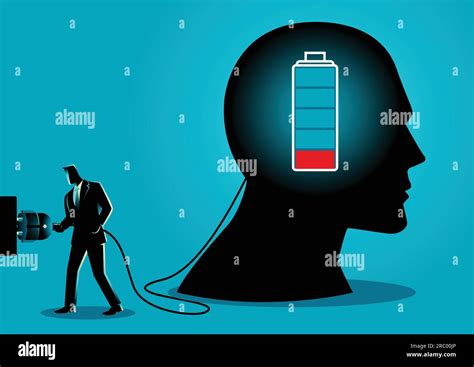 Business Concept Illustration Of A Businessman Charging A Brain Stock