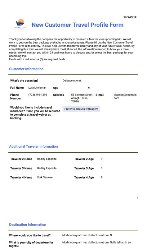 Customer Travel Plan Pdf Templates Jotform