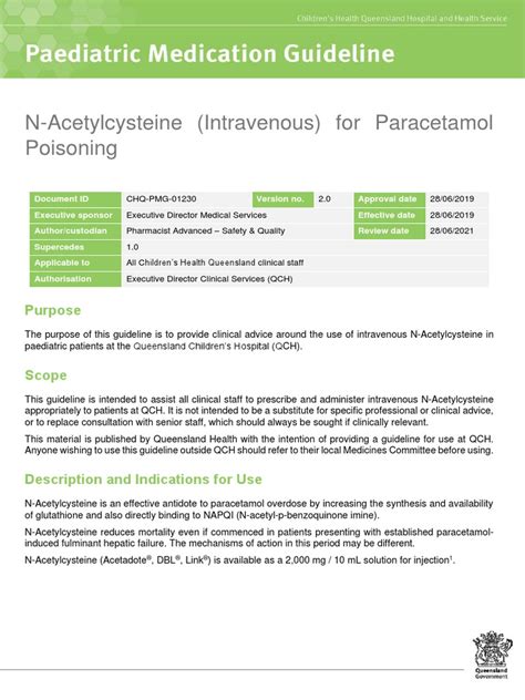 Chq Pmg 01230 N Acetylcysteine Iv Paediatric Medication Guideline Pdf