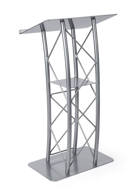 Metal Truss Lectern, Podium 4 Post Curved. Color: Silver – Podiums Direct