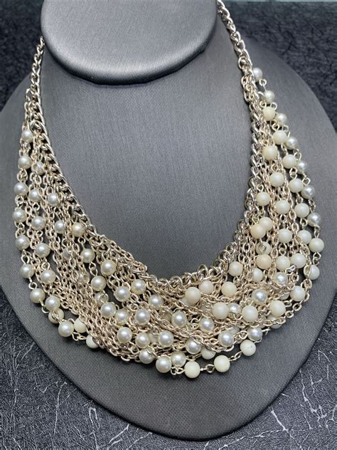 S White Pearl Beaded Multi Strand Layered Neckla Gem