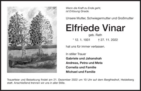 Traueranzeigen Von Elfriede Vinar Trauer Rnz De