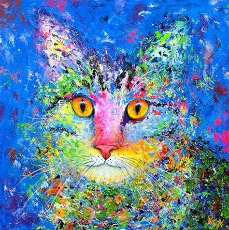 Blue Cat Painting by Krystle Cole | Cat art, Cat painting, Cat art print