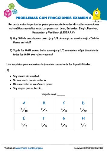 Problemas Con Fracciones Examen Pruebas Math Center