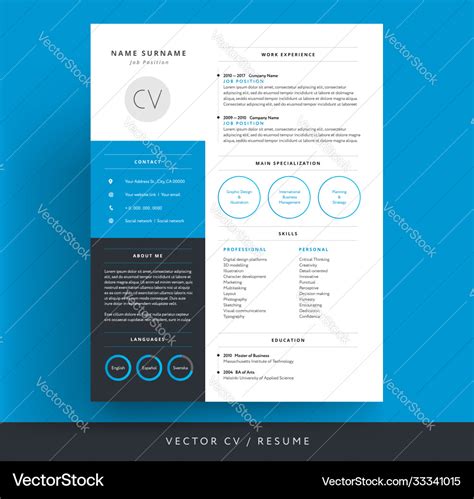 Professional cv resume template blue background Vector Image