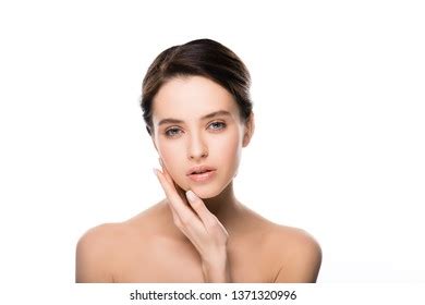 Beautiful Nude Brunette Woman Touching Face Stock Photo Shutterstock