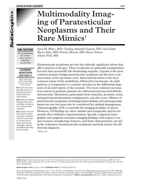 Pdf Multimodality Imaging Of Paratesticular Neoplasms And Their Rare