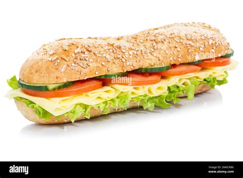 Baguette Sandwich Wholemeal Roll Topped With Cheese Fresh Exempt Stock