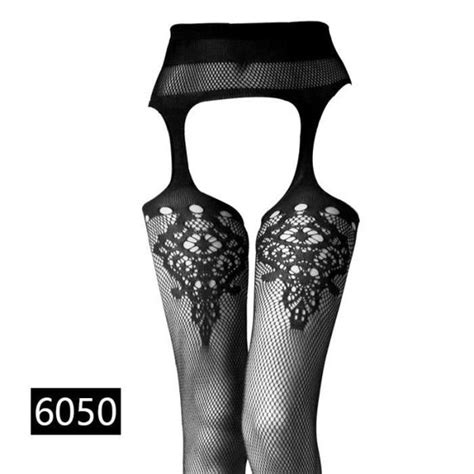 Bas En Dentelle Noire Pour Femmes Lingerie Sexy À Rayures Élastique Collant En Résille Noir