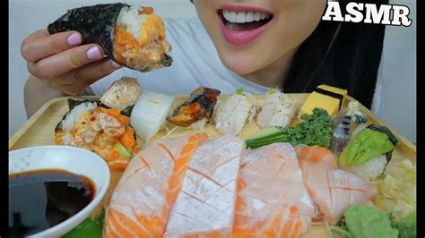 Asmr Sushi Platter Salmon Belly Sashimi Spicy Cone Nigiri Eating