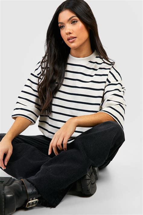 Maternity Crew Neck Stripe T Shirt Boohoo Uk