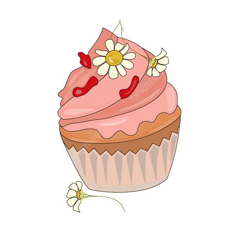 Chamomile Vanilla Muffin Clipart Cupcake With Strawberry Frosting