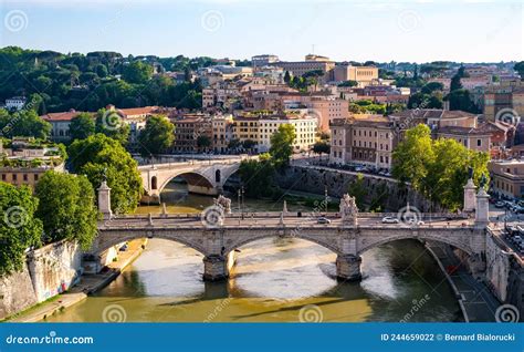 Historic Center Of Rome In Italy With Tiber River Ponte Vittorio