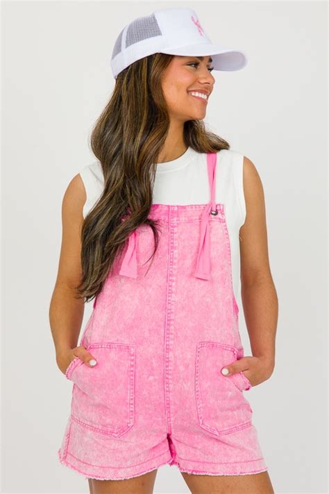 Knot Strap Denim Overalls Pink New Arrivals The Blue Door Boutique