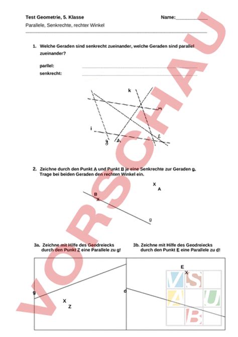 Arbeitsblatt Lernzielkontrolle Geometrie Parallele Senkrechte