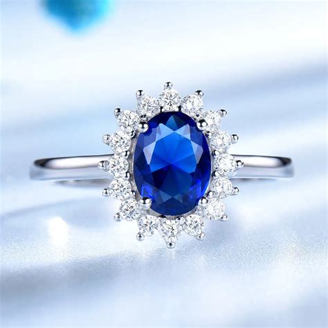 Umcho Luxury Azul Zafiro Princesa Diiana Anillos Para Mujeres Genuino