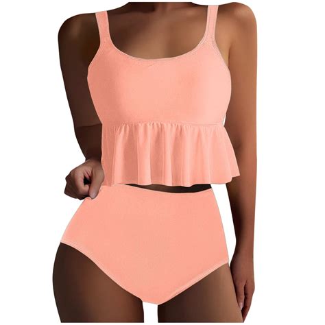 Savings UTSJKR Cute Two Piece Bathing Suits Women Ruffle Flounce Crop Top High Waisted Bikini