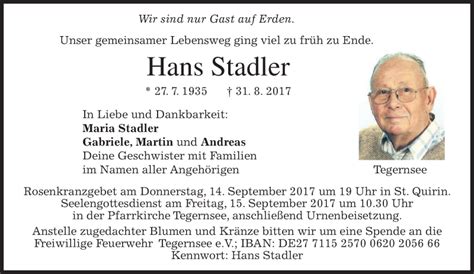 Traueranzeigen Von Hans Stadler Trauer Merkur De