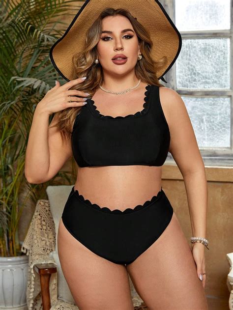 Shein Swim Chicsea Plus Size Women S Solid Color Swimsuit Set Shein Usa