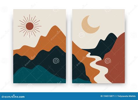 Abstract Contemporary Landscape Posters Modern Boho Background Set