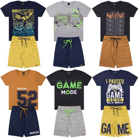 Kit Conjunto Infantil Menino Camisetas Bermudas E Juvenil Ao